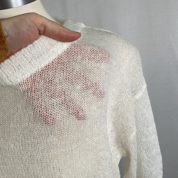 Zenana open weave ivory sweater sexy lightweight mohair blend snow bunny medium - Picture 4 of 8